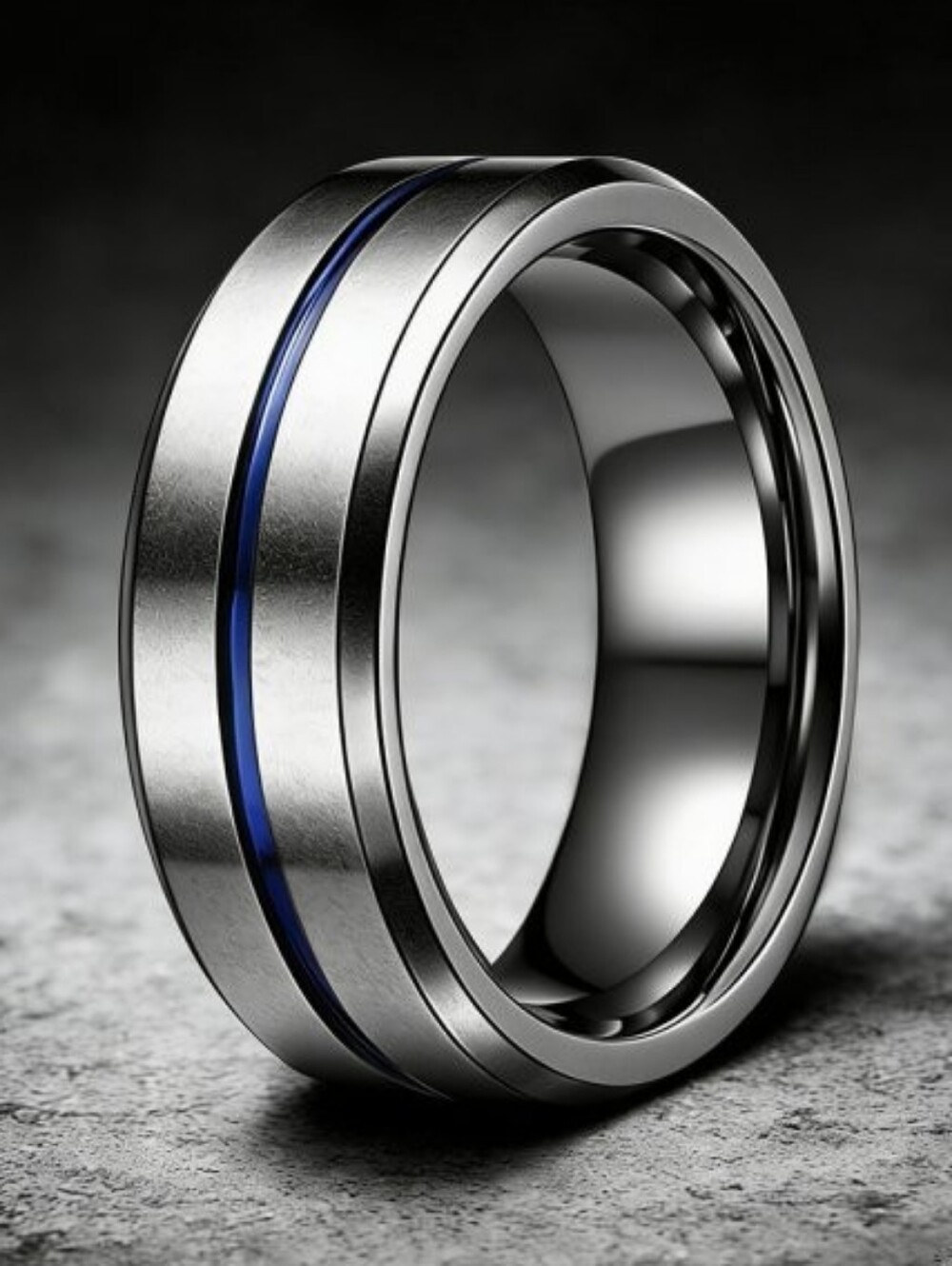 TUNGS-TEN Carbide Thin Blue Line Wedding Band Mens Size 10